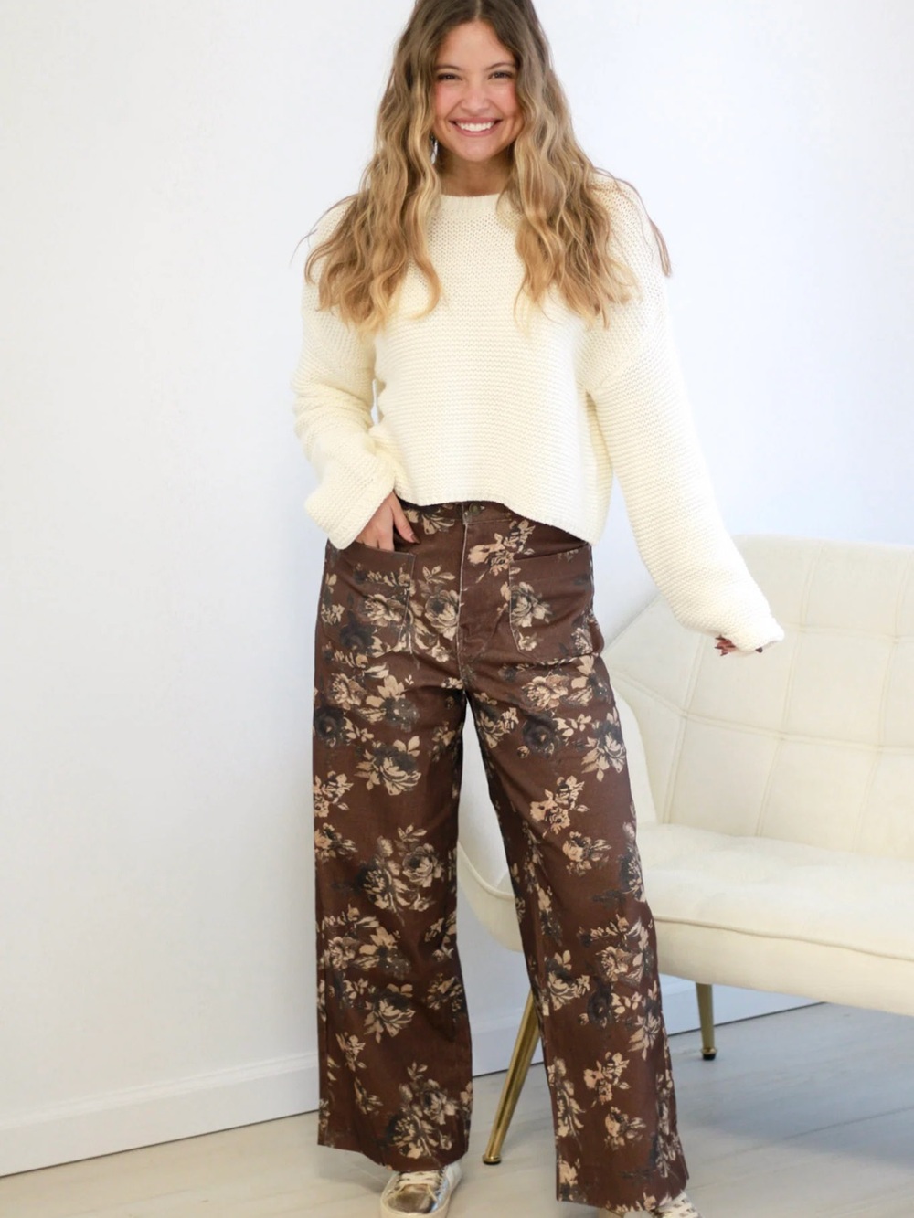 entro NWT floral wide leg pants chocolate flowers large boutique
